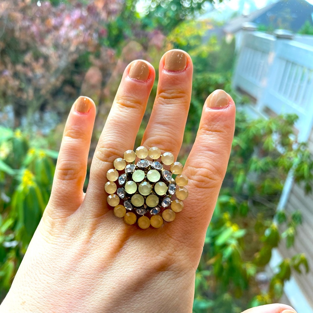 Ring- faint yellow, crystal, green ring, stretchy band